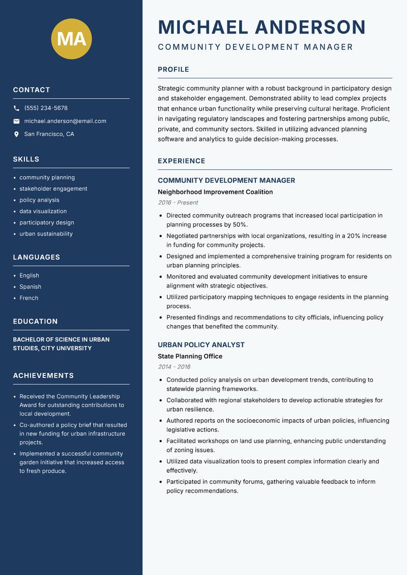 Community Planning Officer Resume Preview Example