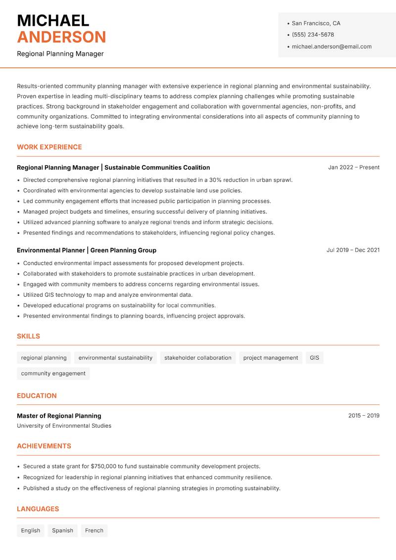 Community Planning Officer Resume Template