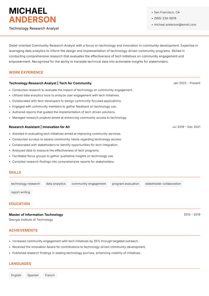 Community Research Analyst Resume Template