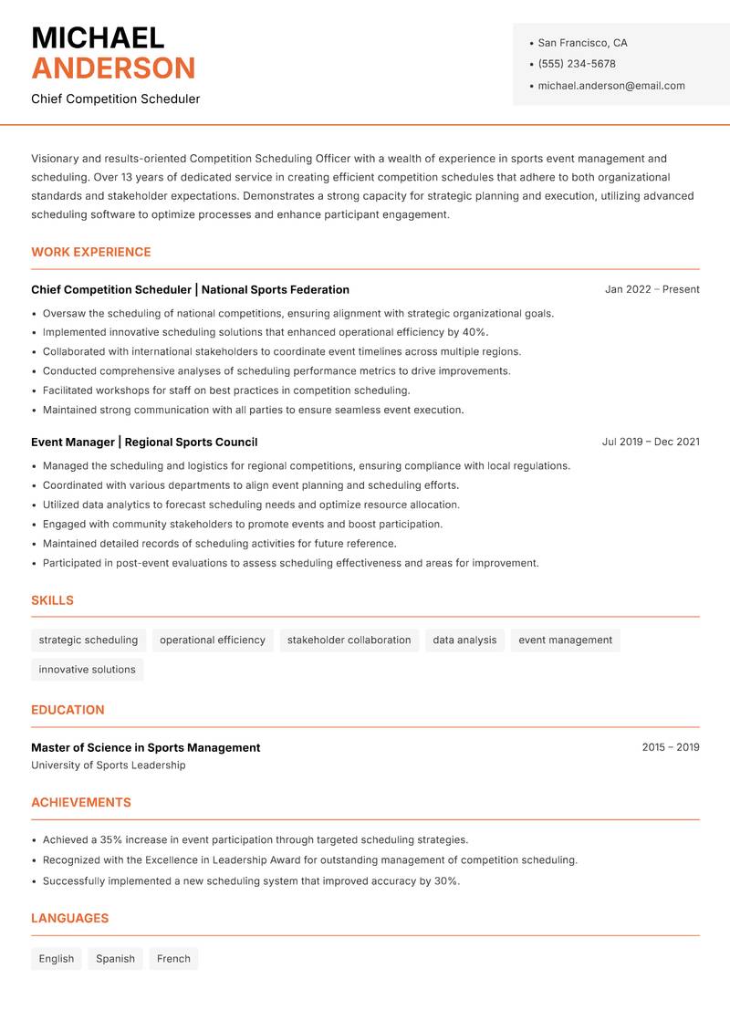 Competition Scheduling Officer Resume Template