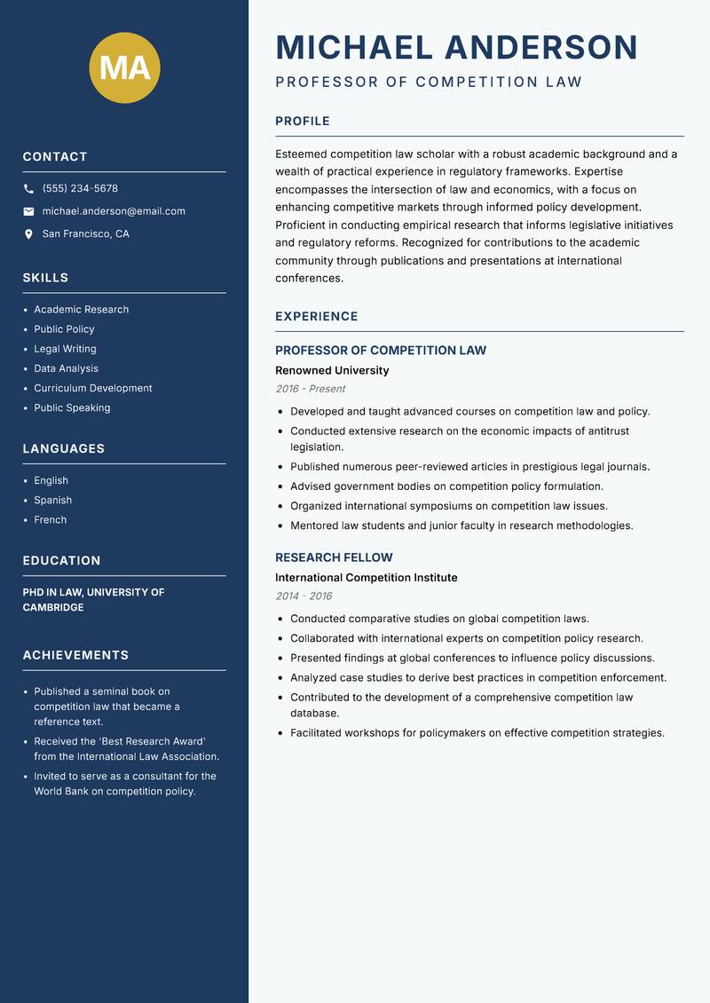 Competition Tribunal Member Resume Preview Example