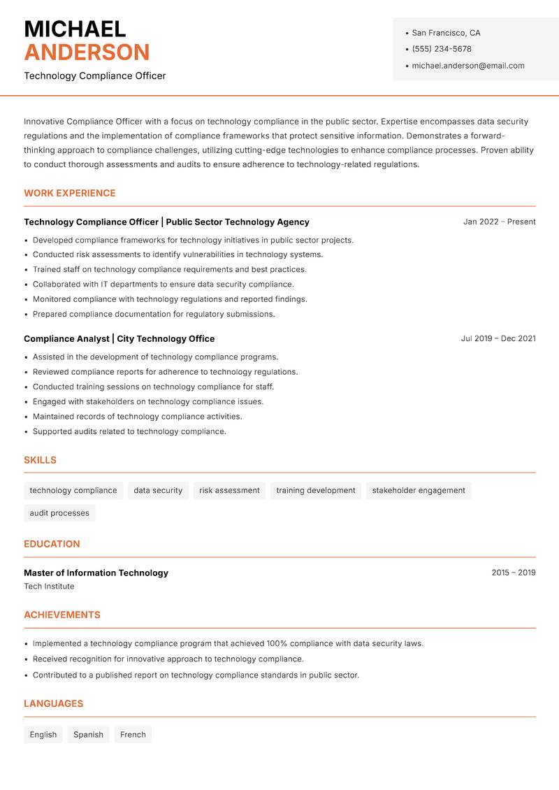 Compliance Officer Public Sector Resume Template