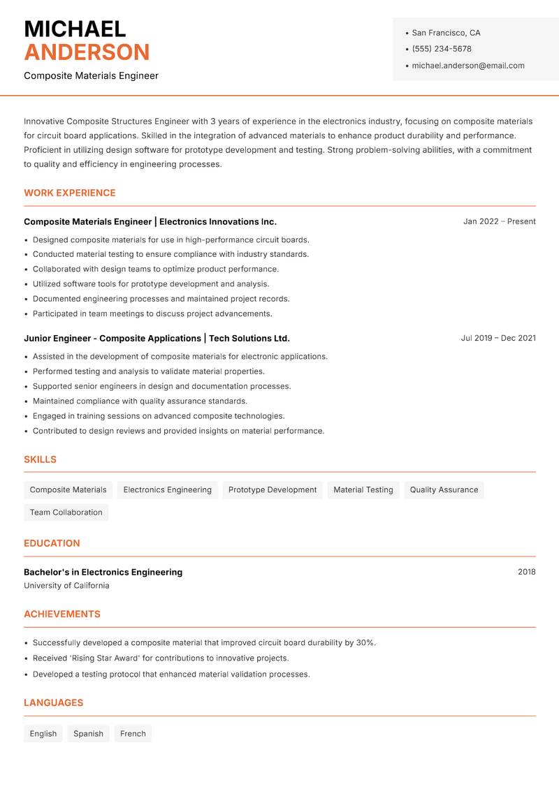 Composite Structures Engineer Resume Template