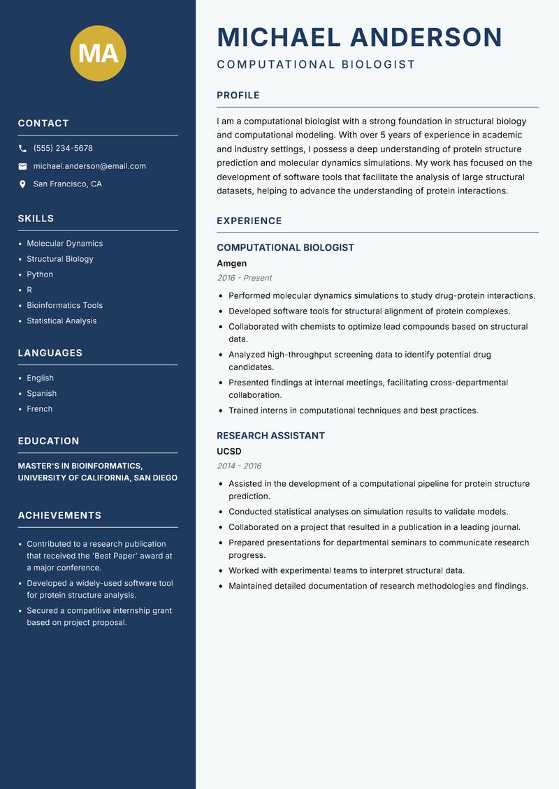 Computational Biologist Resume Preview Example