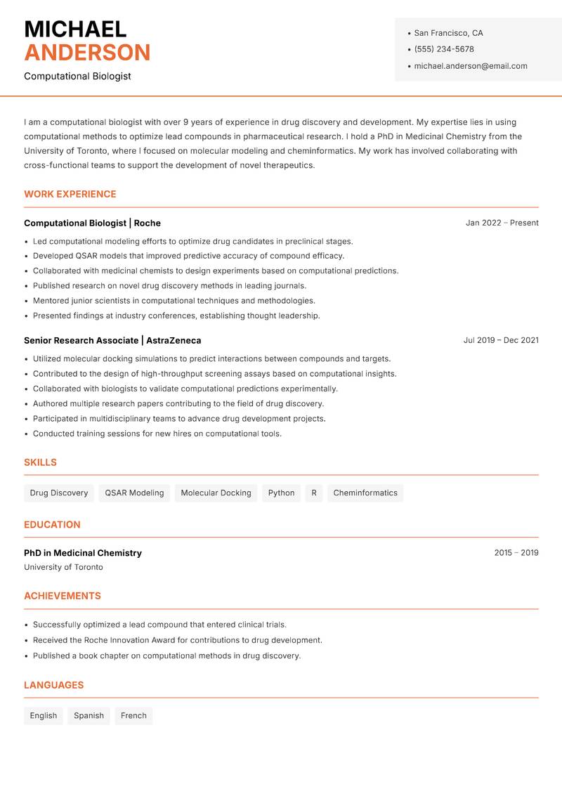 Computational Biologist Resume Template