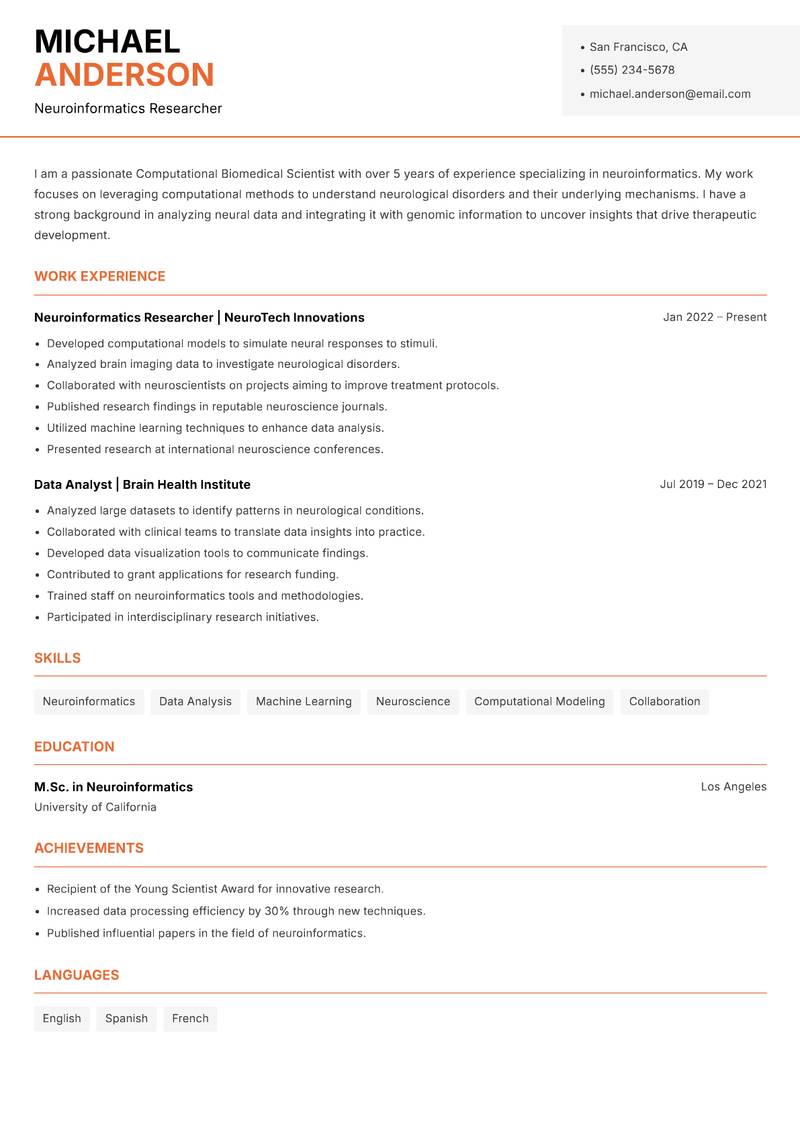 Computational Biomedical Scientist Resume Template