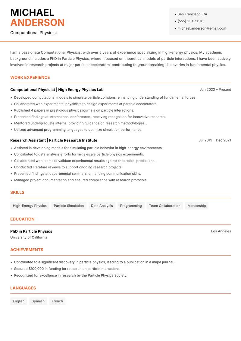 Computational Physicist Resume Template