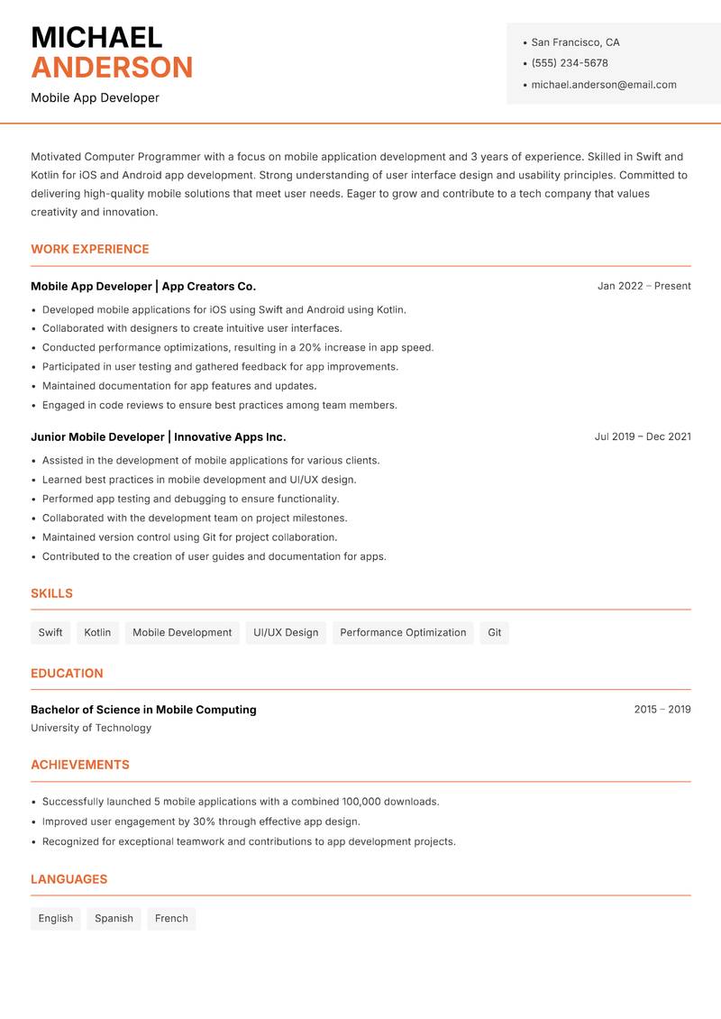 Computer Programmer Resume Template