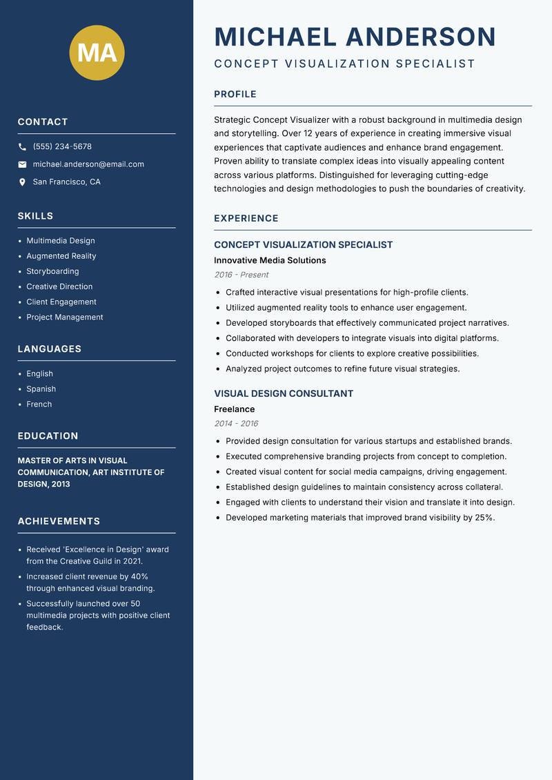 Concept Visualizer Resume Preview Example