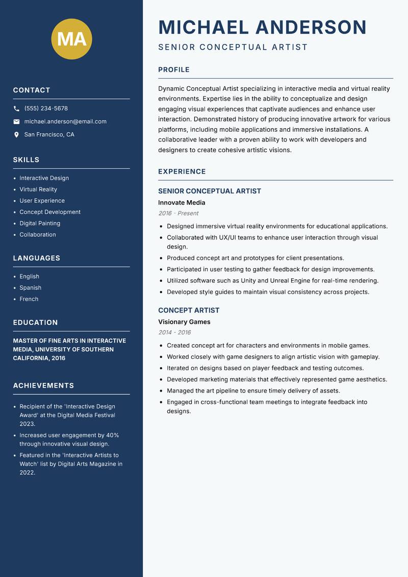 Conceptual Artist Resume Preview Example