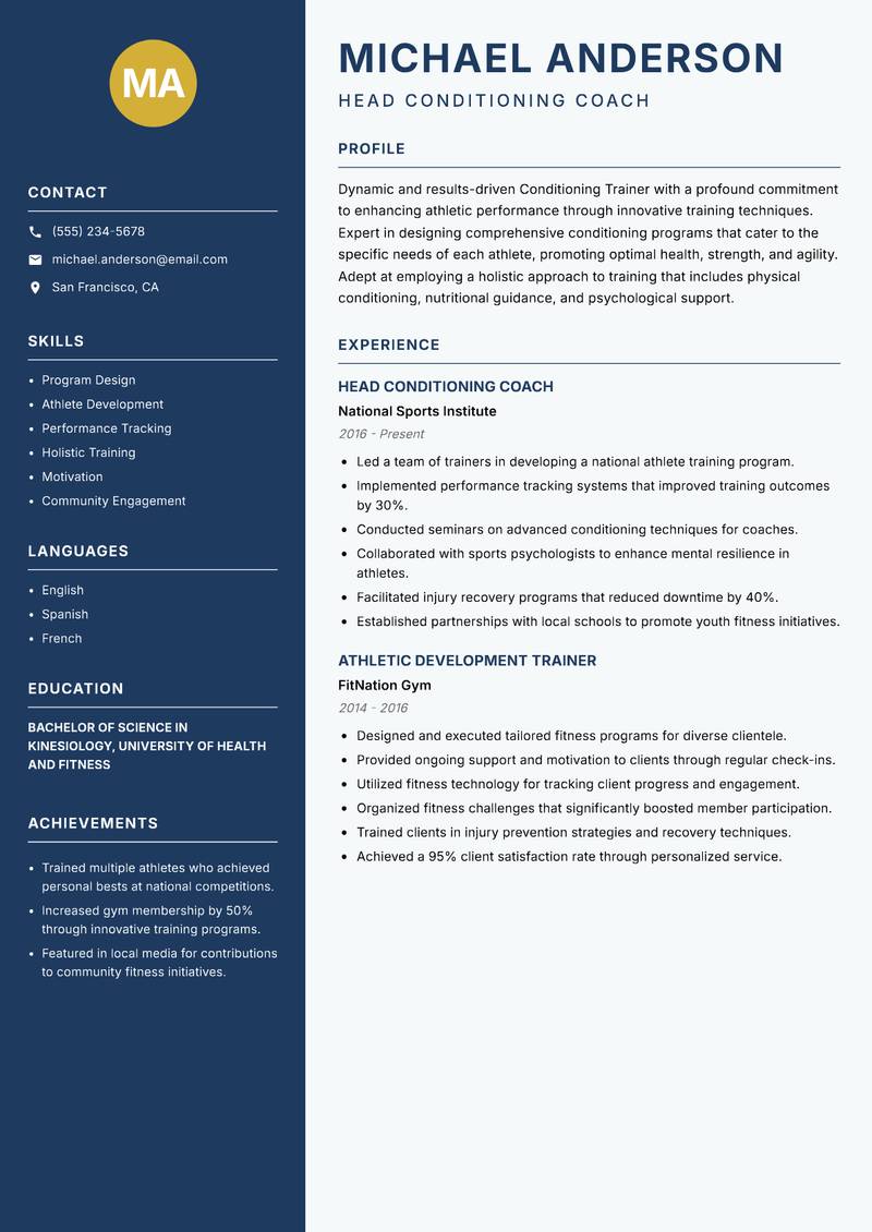 Conditioning Trainer Resume Preview Example