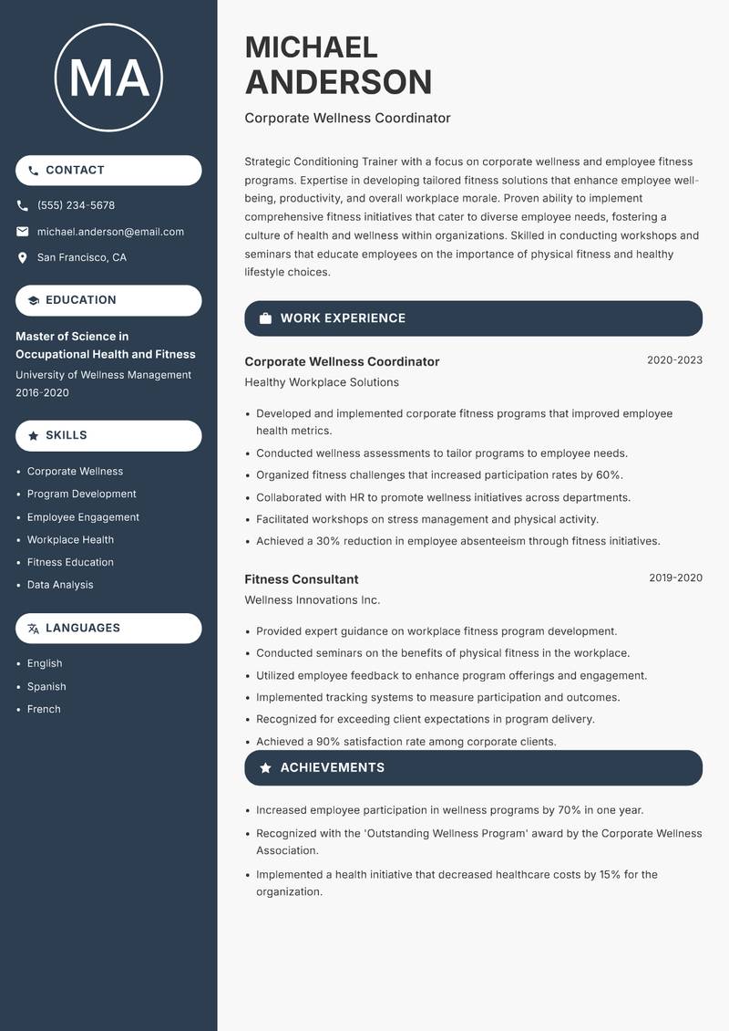 Conditioning Trainer Resume Preview Example