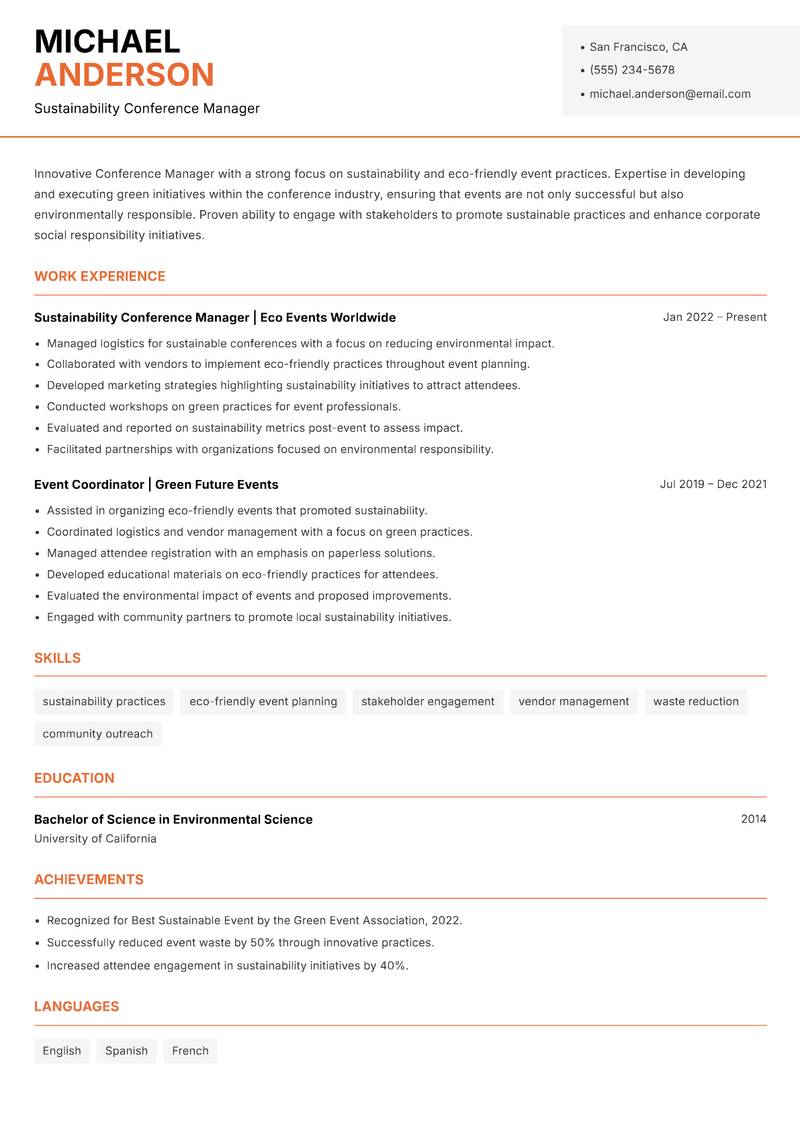 Conference Manager Resume Template