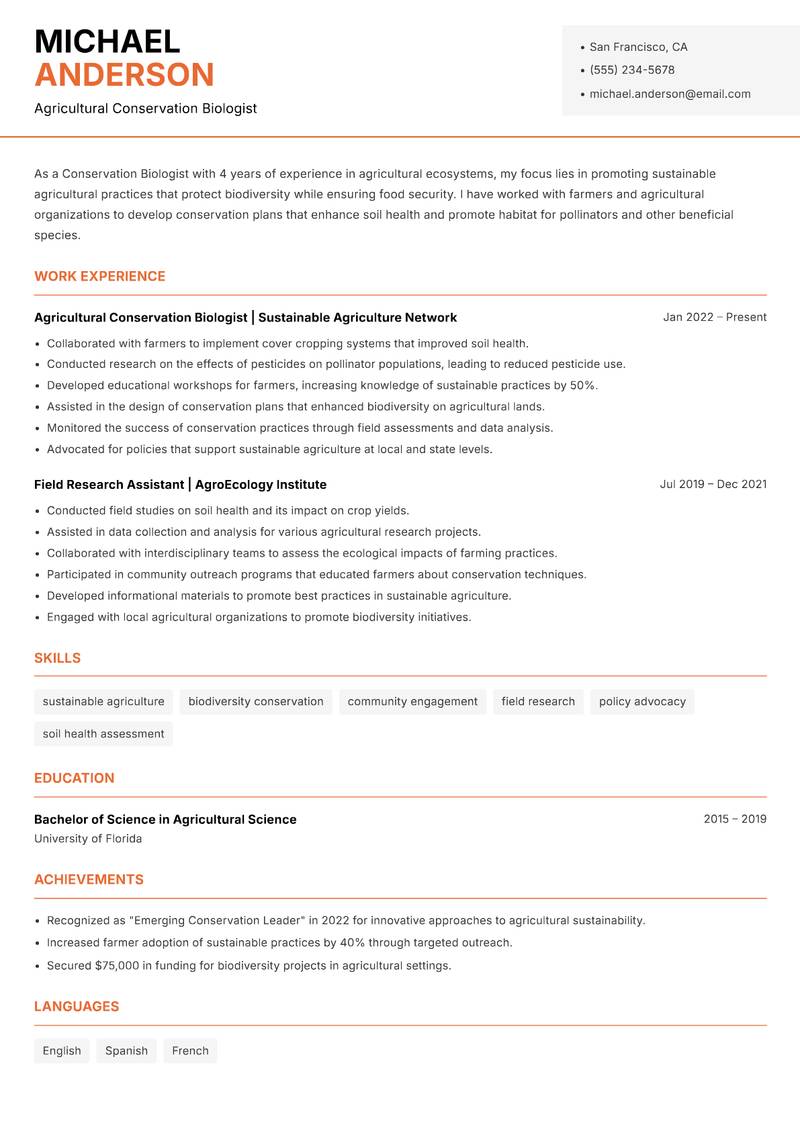 Conservation Biologist Resume Template