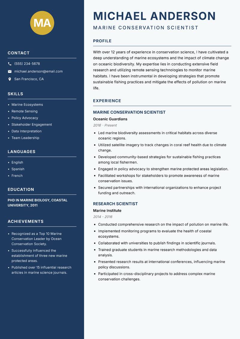 Conservation Scientist Resume Preview Example