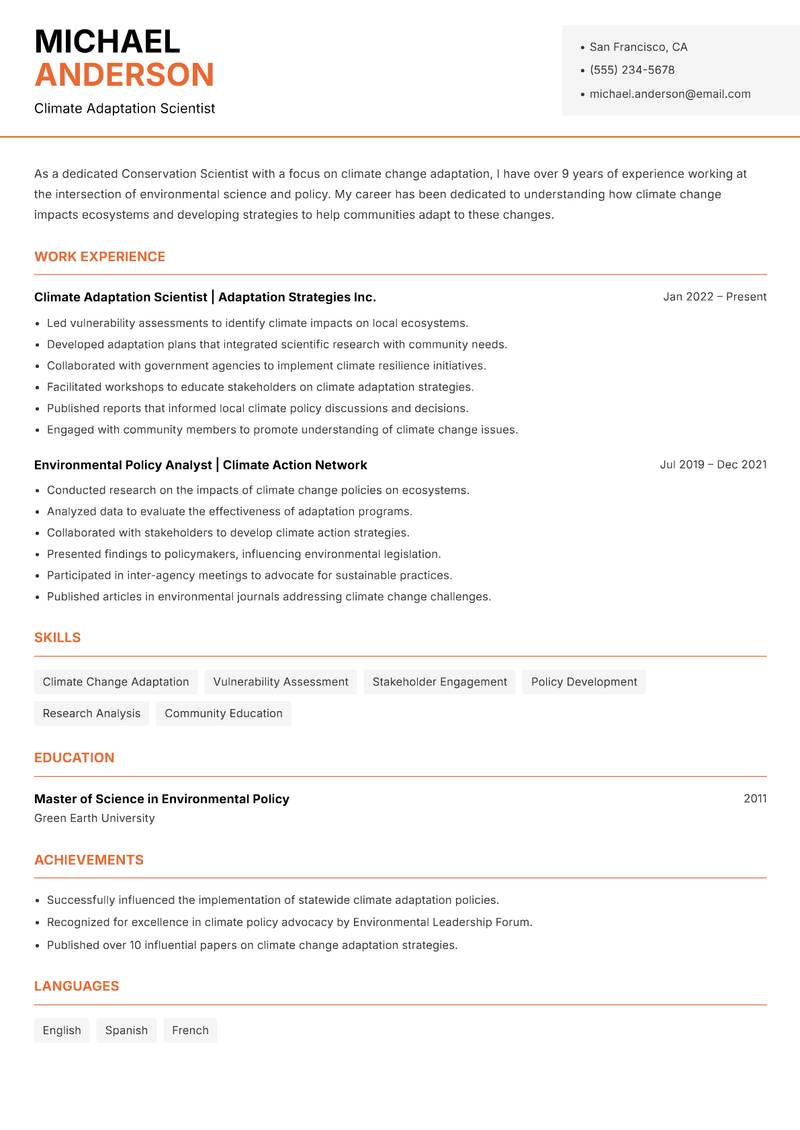 Conservation Scientist Resume Template