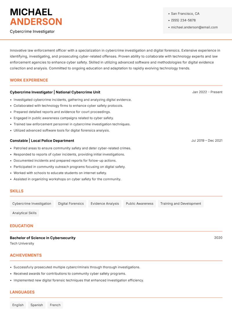 Constable Resume Template