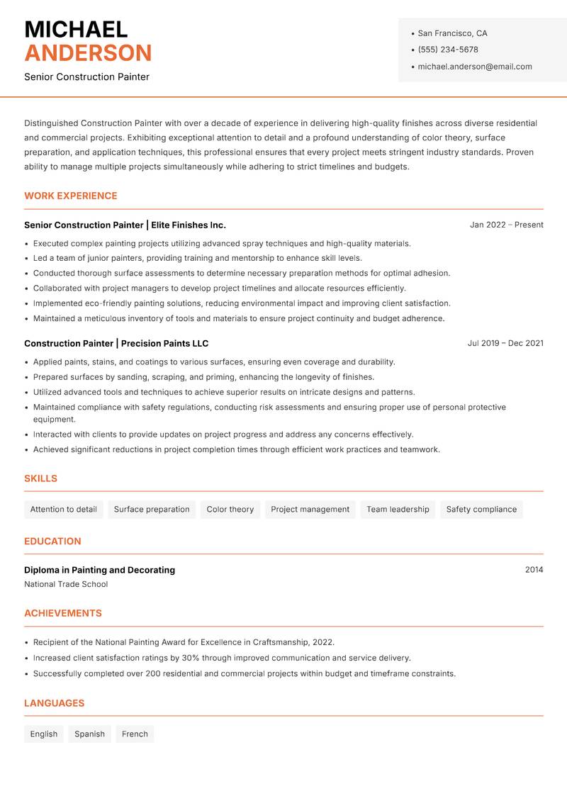 Construction Painter Resume Template