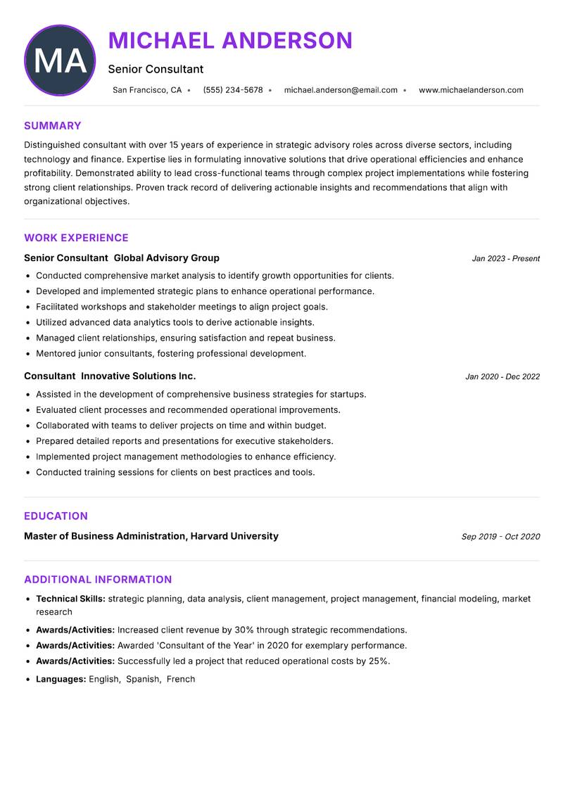 Consul Resume Preview Example