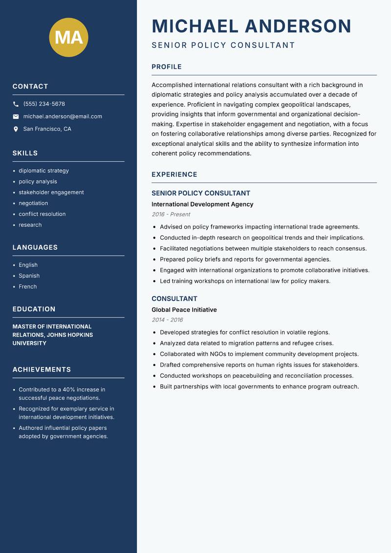 Consul Resume Preview Example