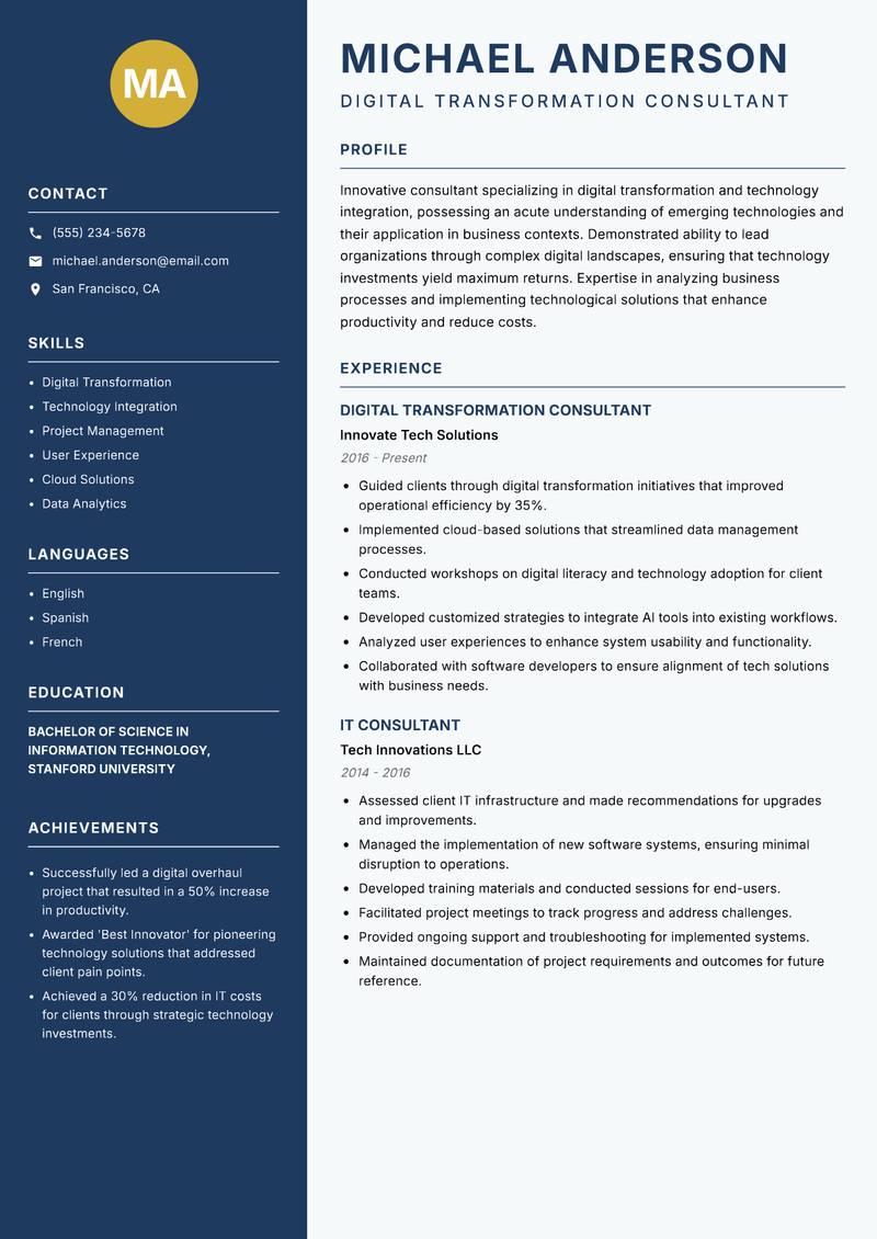 Consultant Resume Preview Example