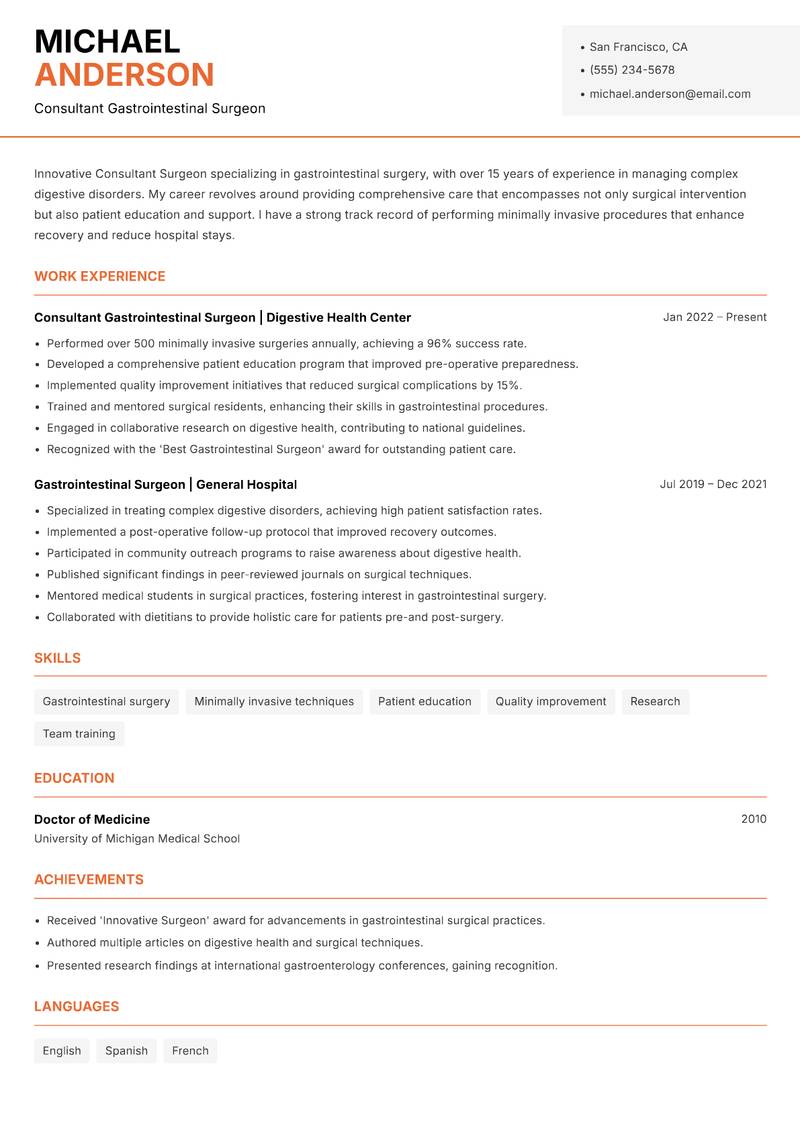 Consultant Surgeon Resume Template