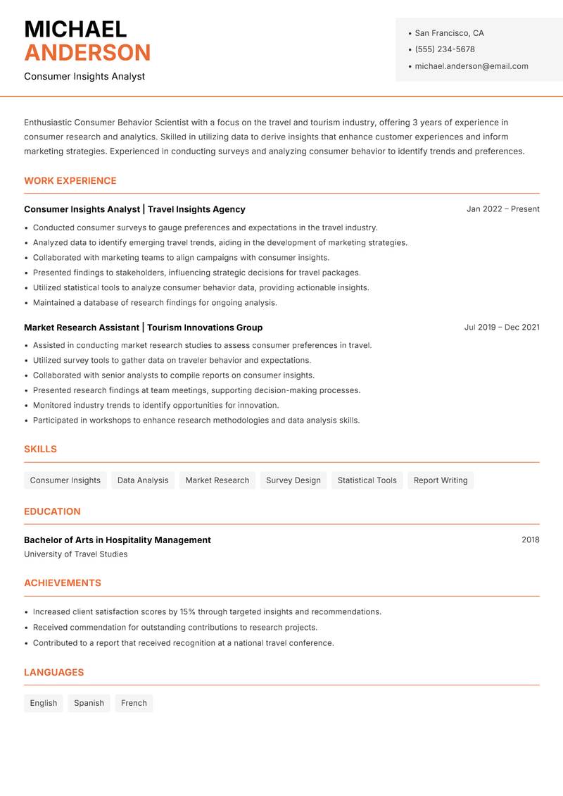 Consumer Behavior Scientist Resume Template