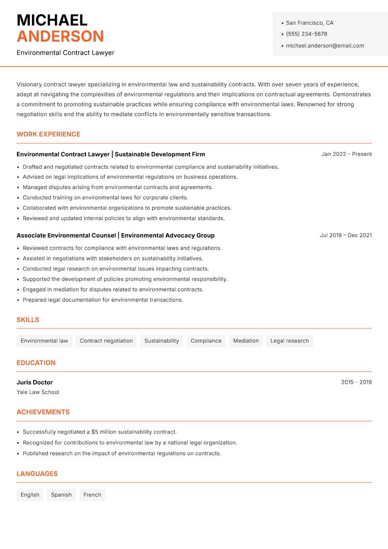 Contract Lawyer Resume Template