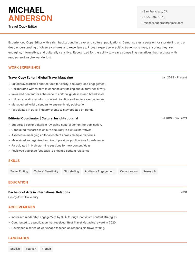 Copy Editor Resume Template