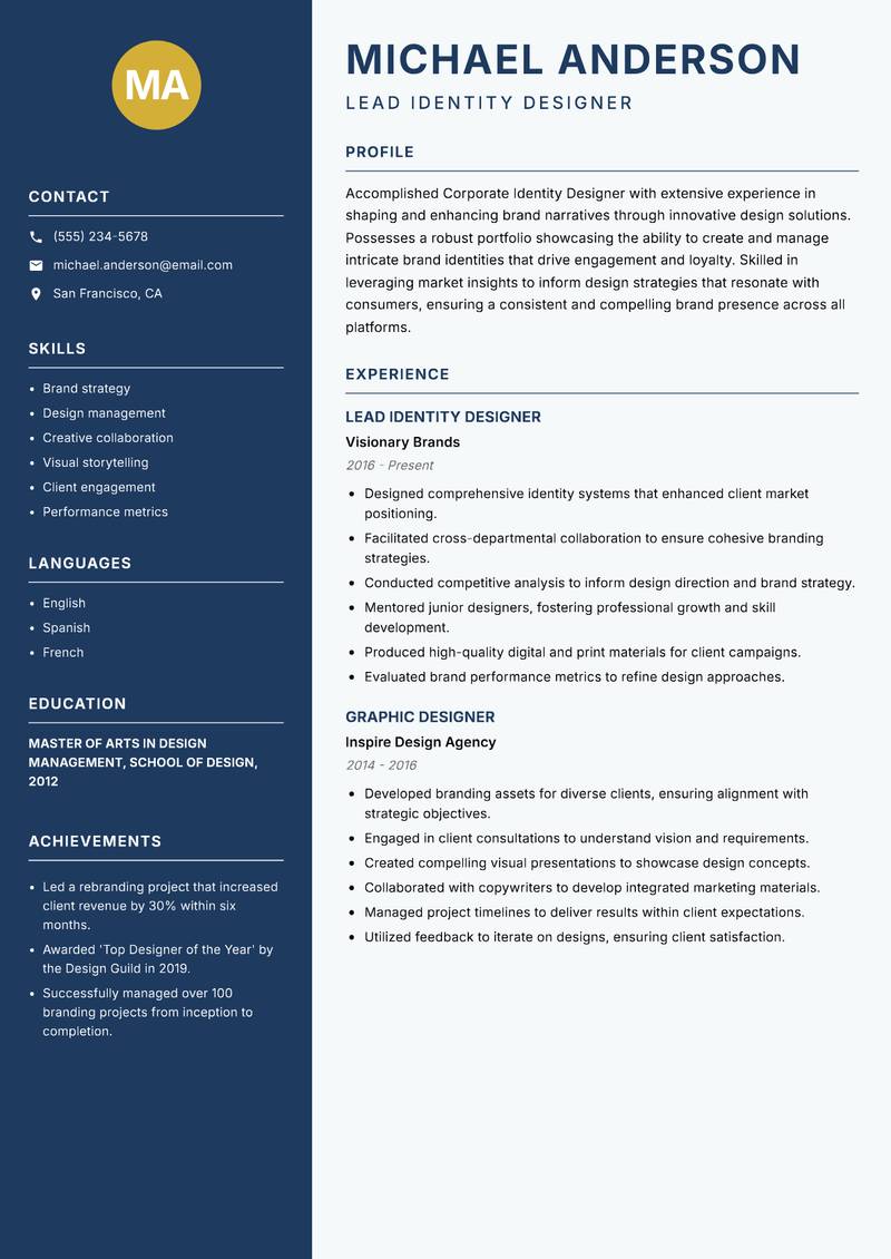 Corporate Identity Designer Resume Preview Example