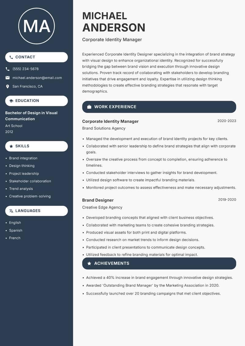 Corporate Identity Designer Resume Preview Example