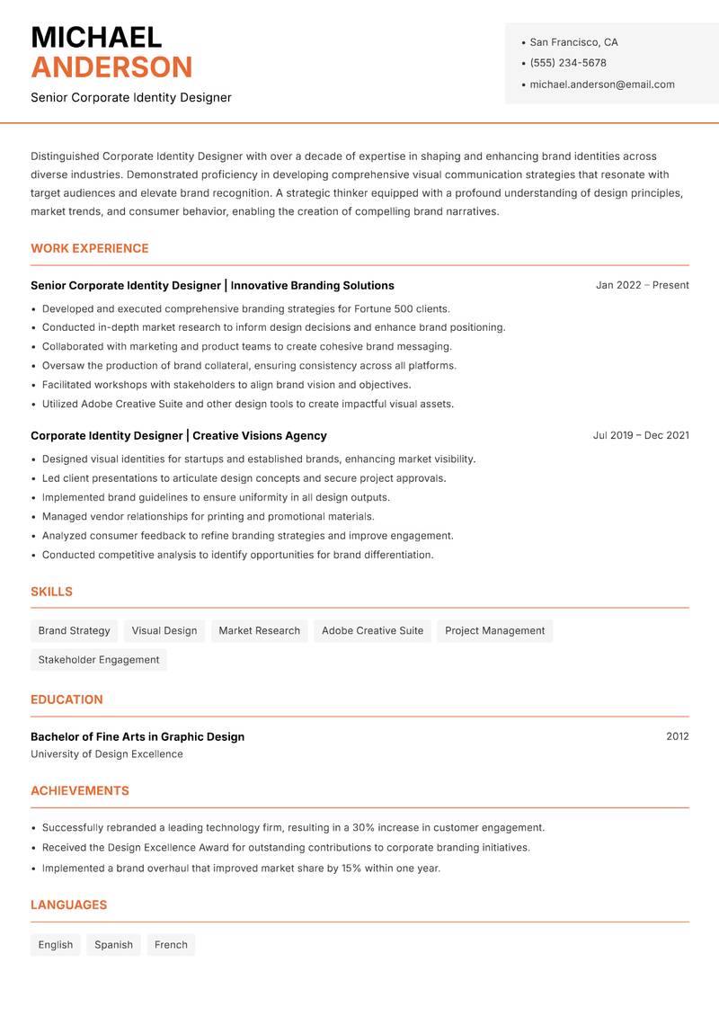 Corporate Identity Designer Resume Template