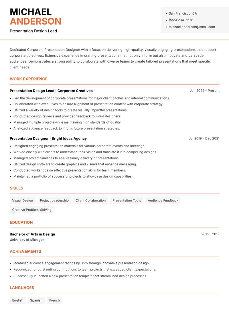 Corporate Presentation Designer Resume Template