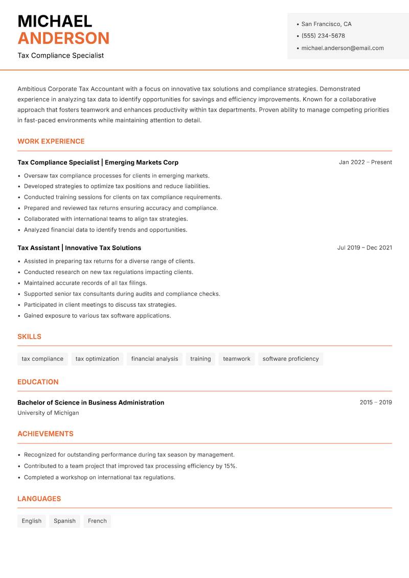 Corporate Tax Accountant Resume Template