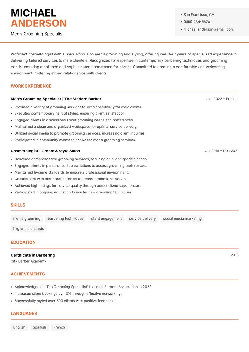 Cosmetologist Resume Template