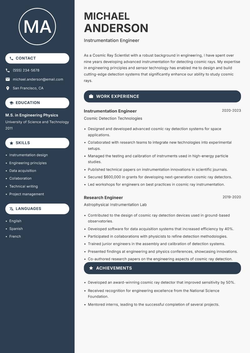 Cosmic Ray Scientist Resume Preview Example