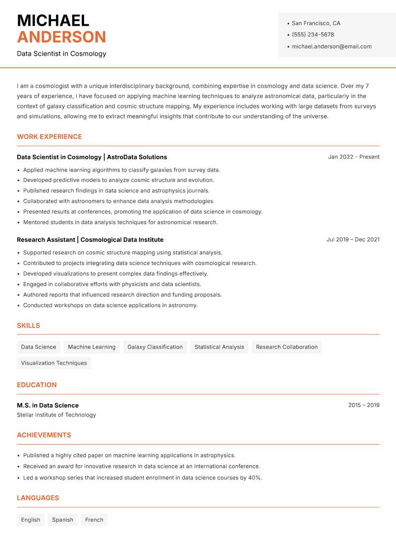 Cosmologist Resume Template