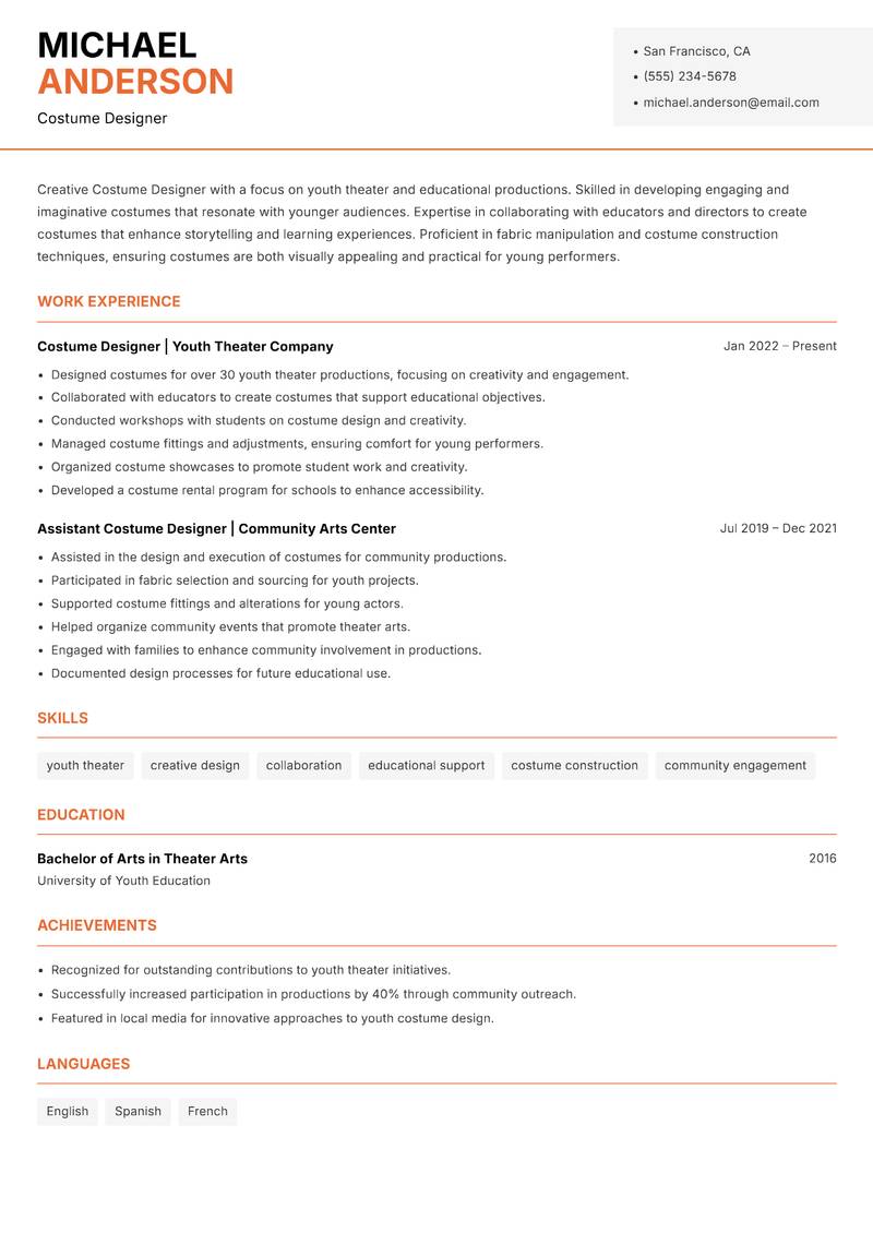 Costume Designer Resume Template