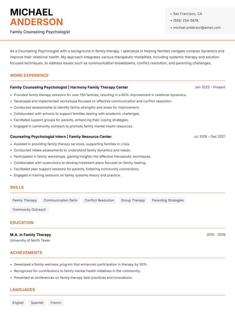 Counseling Psychologist Resume Template