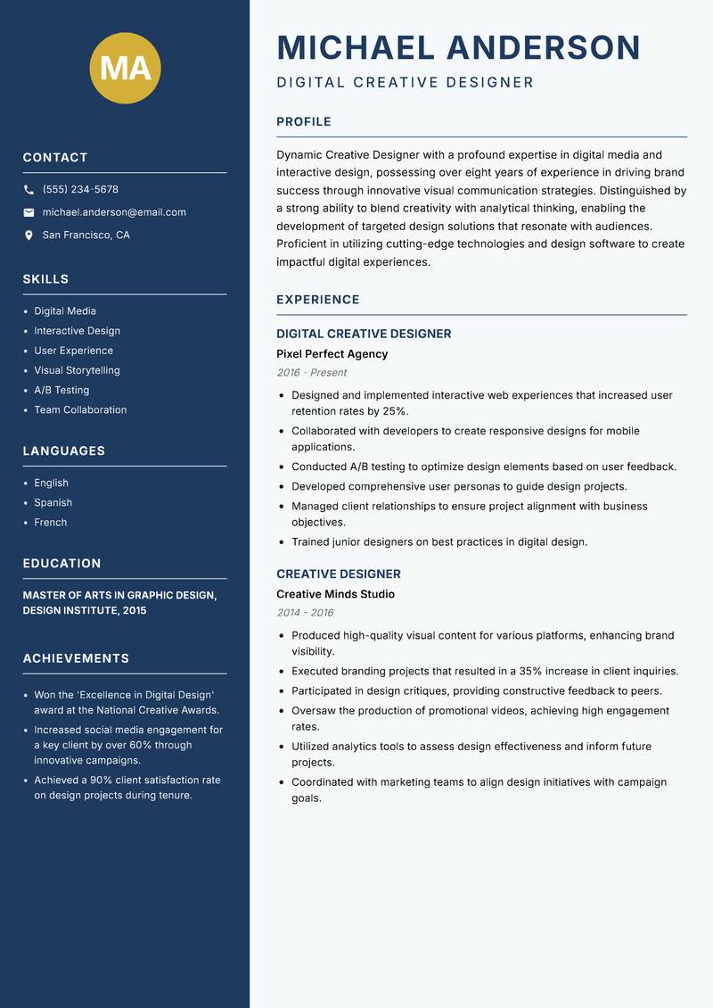 Creative Designer Resume Preview Example