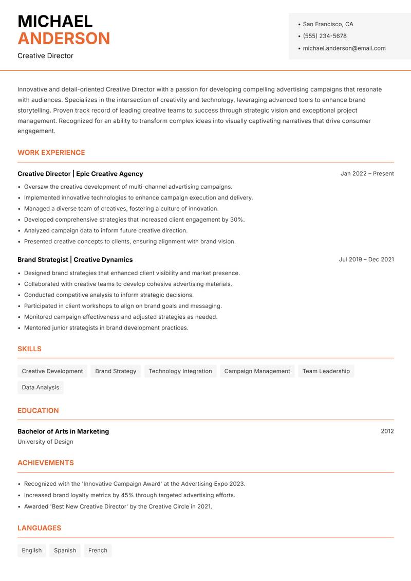Creative Director Advertising Resume Template