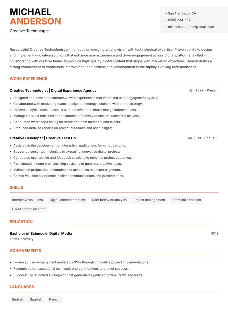 Creative Technologist Resume Template