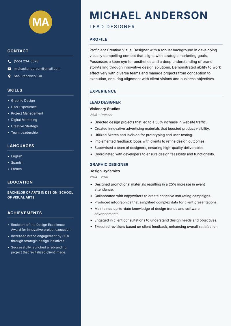 Creative Visual Designer Resume Preview Example