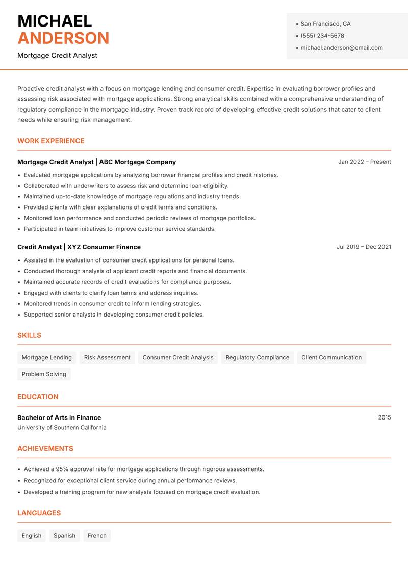 Credit Analyst Resume Template