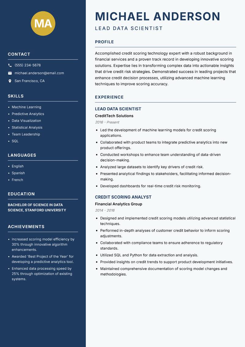 Credit Scoring Technology Analyst Resume Preview Example