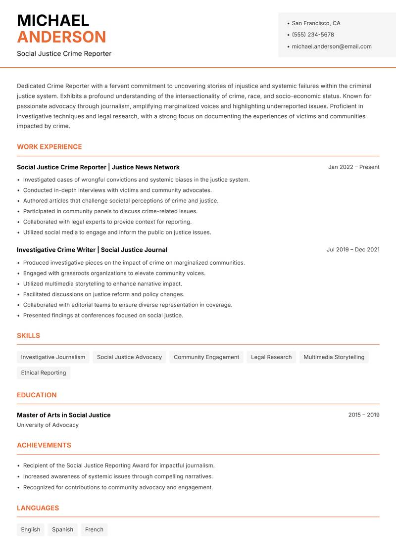Crime Reporter Resume Template