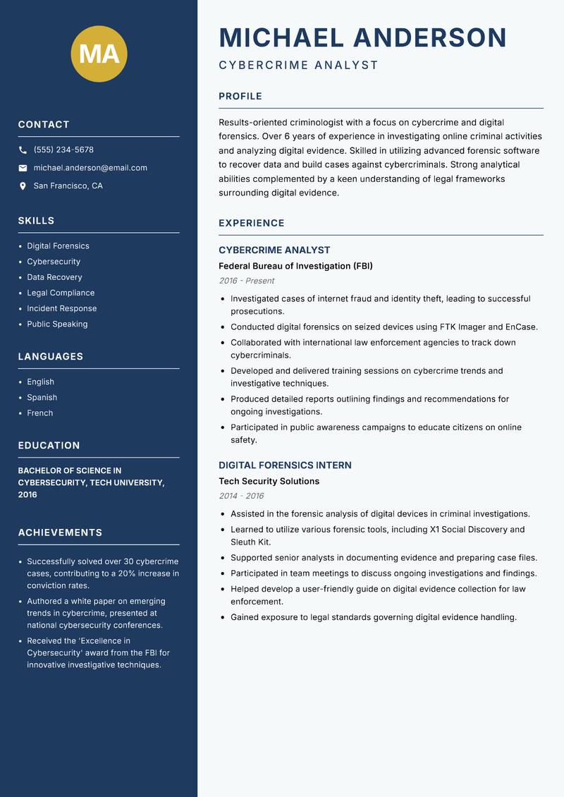 Criminologist Resume Preview Example