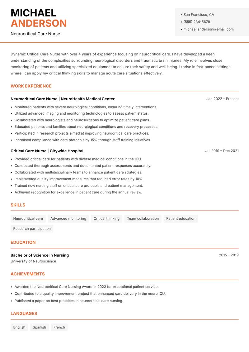 Critical Care Nurse Resume Template