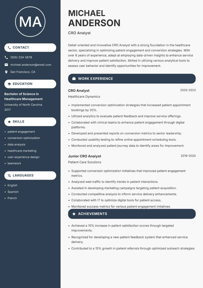 CRO Analyst Resume Preview Example