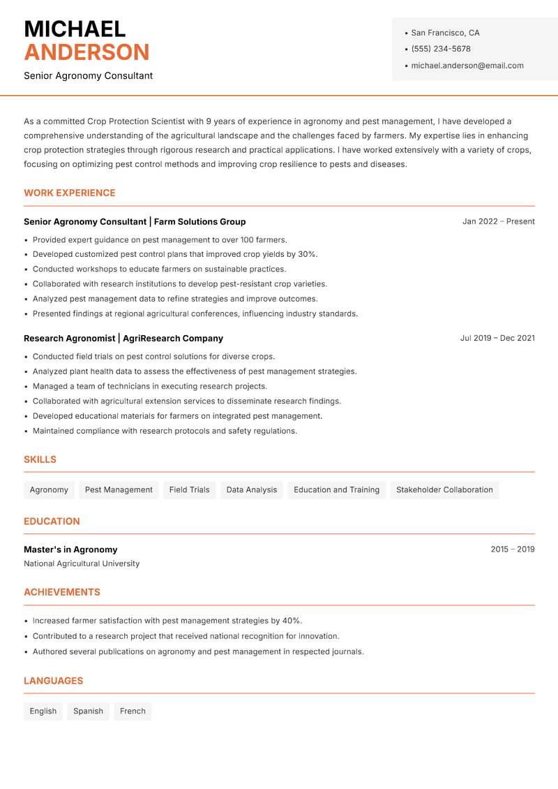 Crop Protection Scientist Resume Template